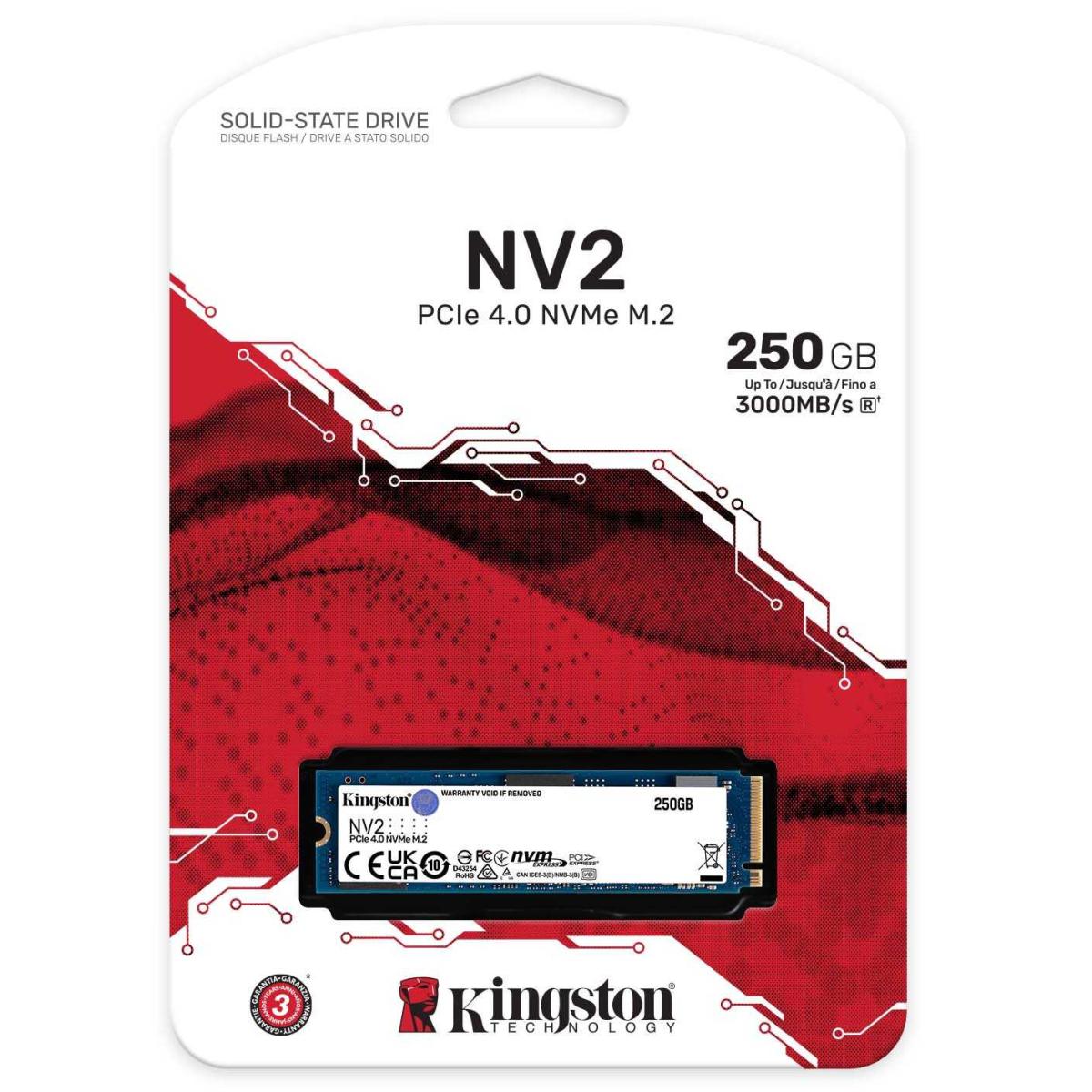 Kingston NV2 250GB M.2 2280 NVMe PCIe 4.0 Internal SSD Up to 3000 MBs
