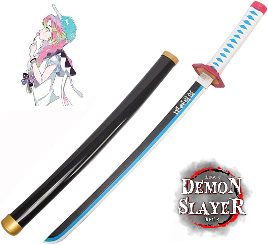 MKEING Sabre Demon Slayer Japanese Samurai Sword Anime Cosplay Sword Rengoku Katana All Wood Weapons Accessory For Anime Fans 76104cm (Color Tomioka Giyuu, Size 76cm30in)